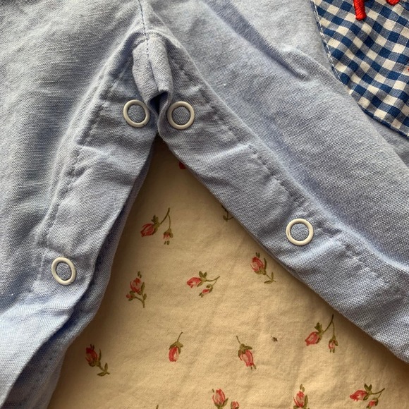 Dinosaur 0-6 Months Denim Baby Overalls Checkered Plaid 90s Vintage - Picture 3 of 8